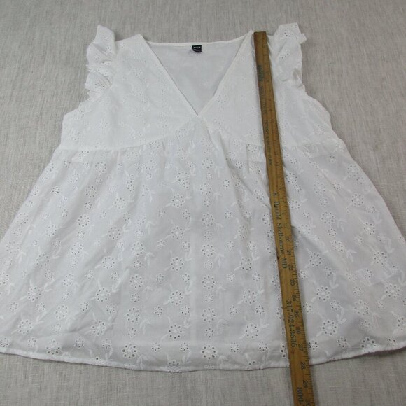 Shein Top Size‎ XXL White Broderie Ruffle Trim Sleeveless V Neck Pullover - Picture 7 of 10